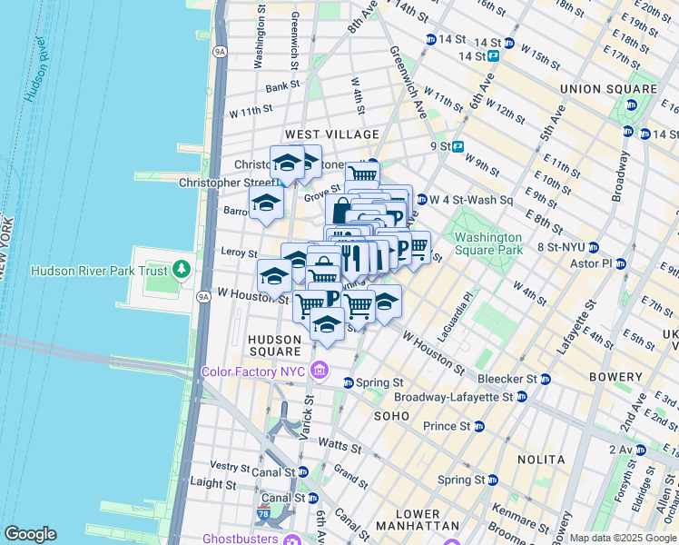 map of restaurants, bars, coffee shops, grocery stores, and more near in New York