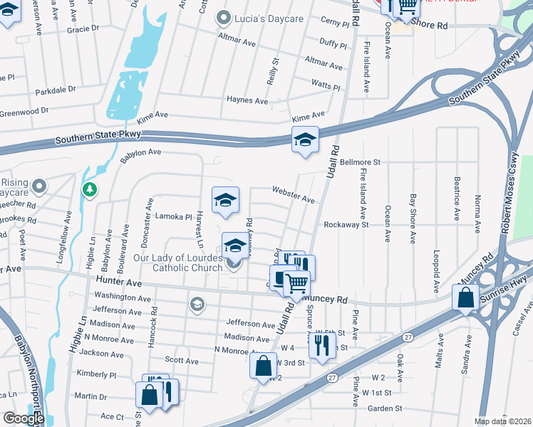 map of restaurants, bars, coffee shops, grocery stores, and more near 755 Van Buren Avenue in West Islip