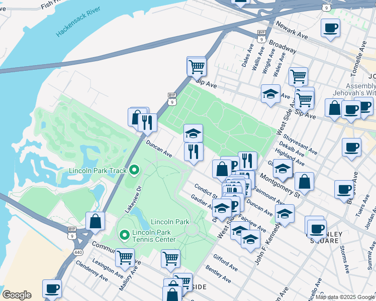 map of restaurants, bars, coffee shops, grocery stores, and more near 198 Freeman Avenue in Jersey City