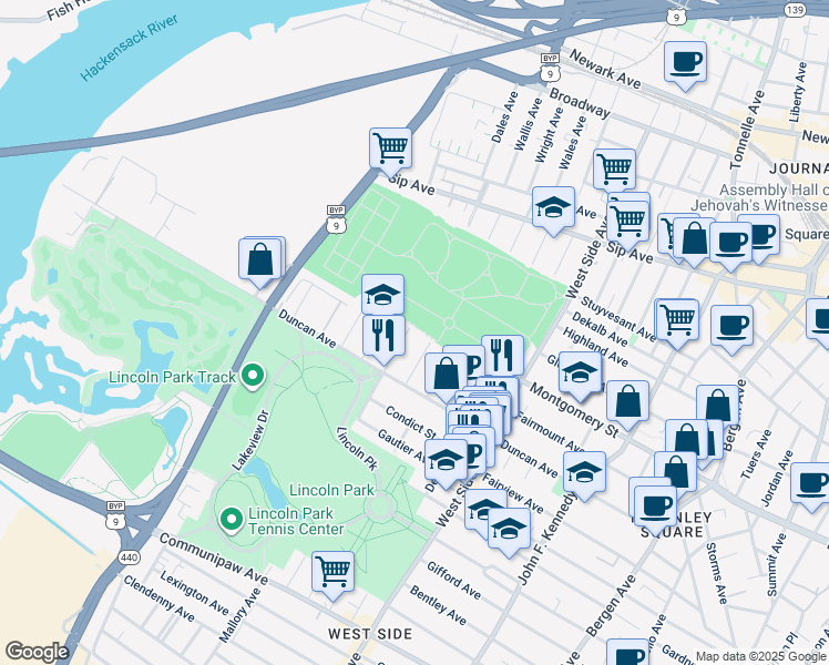 map of restaurants, bars, coffee shops, grocery stores, and more near 231 Nunda Avenue in Jersey City