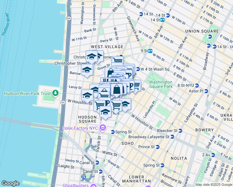 map of restaurants, bars, coffee shops, grocery stores, and more near in New York