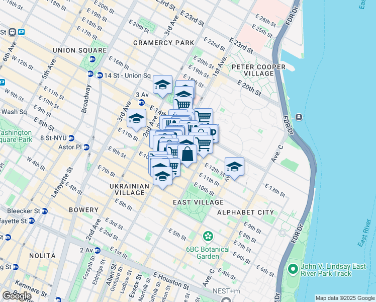 map of restaurants, bars, coffee shops, grocery stores, and more near 200 1st Avenue in New York