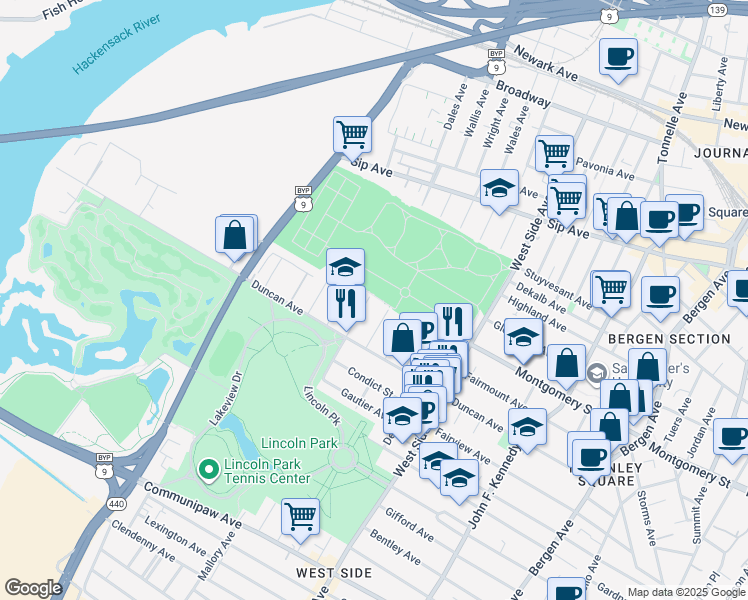 map of restaurants, bars, coffee shops, grocery stores, and more near 231 Nunda Avenue in Jersey City