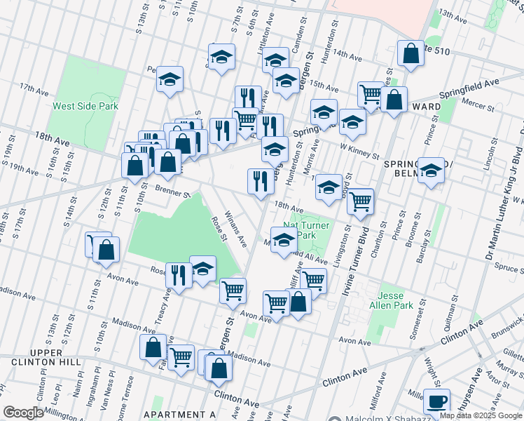 map of restaurants, bars, coffee shops, grocery stores, and more near in Newark