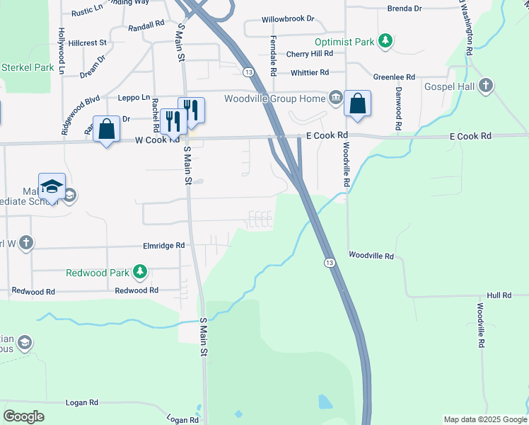 map of restaurants, bars, coffee shops, grocery stores, and more near 115 Sunnyslope Drive in Mansfield