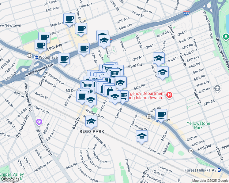 map of restaurants, bars, coffee shops, grocery stores, and more near in Queens