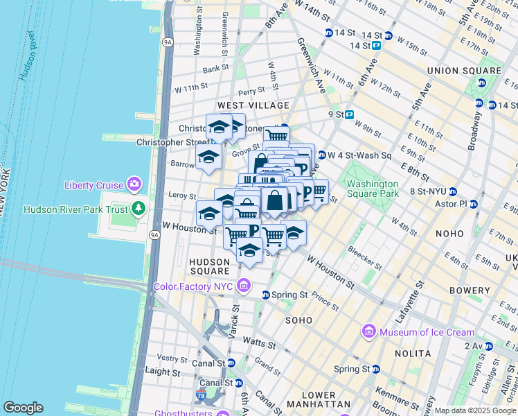map of restaurants, bars, coffee shops, grocery stores, and more near in New York
