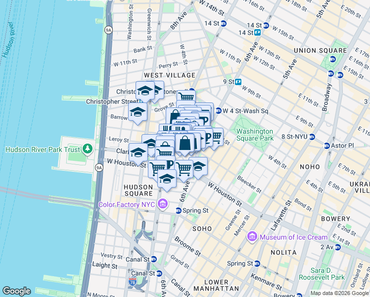 map of restaurants, bars, coffee shops, grocery stores, and more near in New York