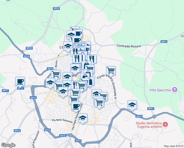 map of restaurants, bars, coffee shops, grocery stores, and more near 99-101 Corso Vittorio Emanuele II in Provincia di Brindisi