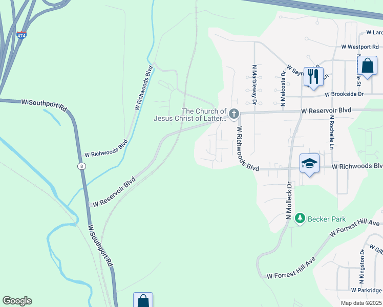map of restaurants, bars, coffee shops, grocery stores, and more near 3824 Palmyra Court in Peoria
