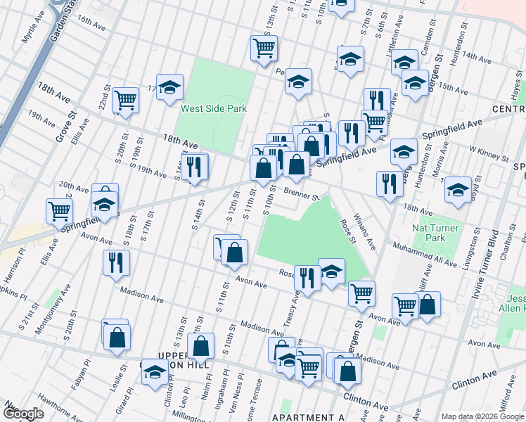 map of restaurants, bars, coffee shops, grocery stores, and more near 661 South 10th Street in Newark