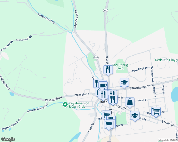 map of restaurants, bars, coffee shops, grocery stores, and more near 328 Old Forge Drive in Bath