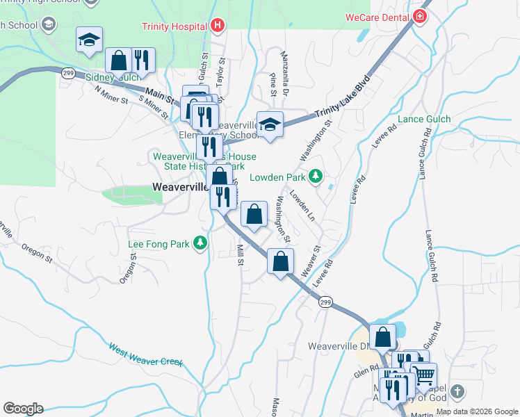 map of restaurants, bars, coffee shops, grocery stores, and more near 128 Brannen Street in Weaverville