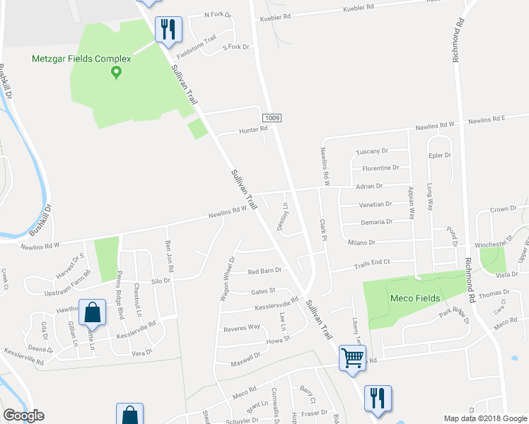 map of restaurants, bars, coffee shops, grocery stores, and more near 2806 Westgate Drive in Easton