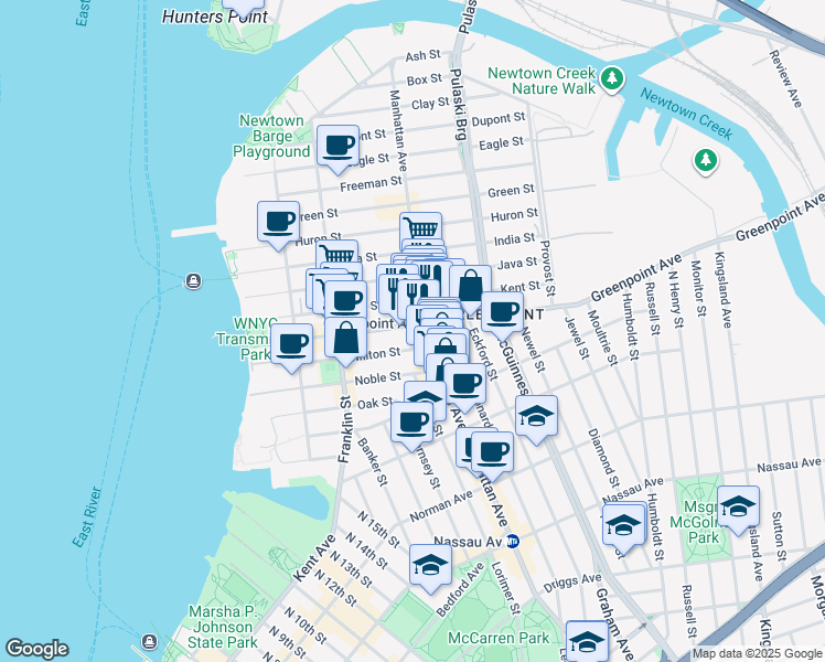 map of restaurants, bars, coffee shops, grocery stores, and more near in Brooklyn