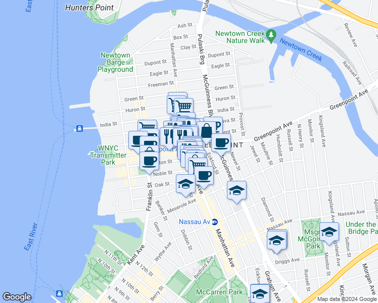 map of restaurants, bars, coffee shops, grocery stores, and more near in Brooklyn