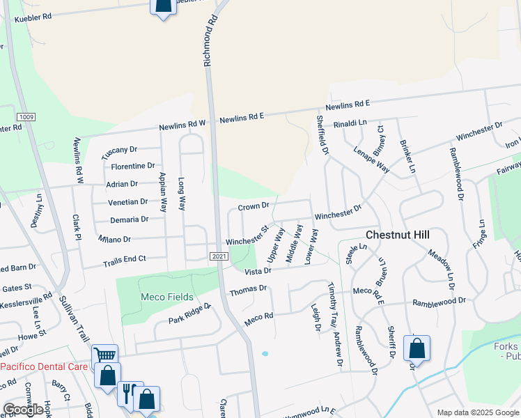 map of restaurants, bars, coffee shops, grocery stores, and more near 145 Crown Drive in Easton