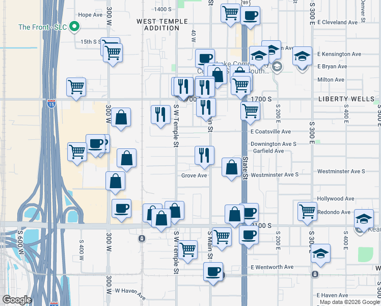 map of restaurants, bars, coffee shops, grocery stores, and more near 50 Layton Avenue in Salt Lake City