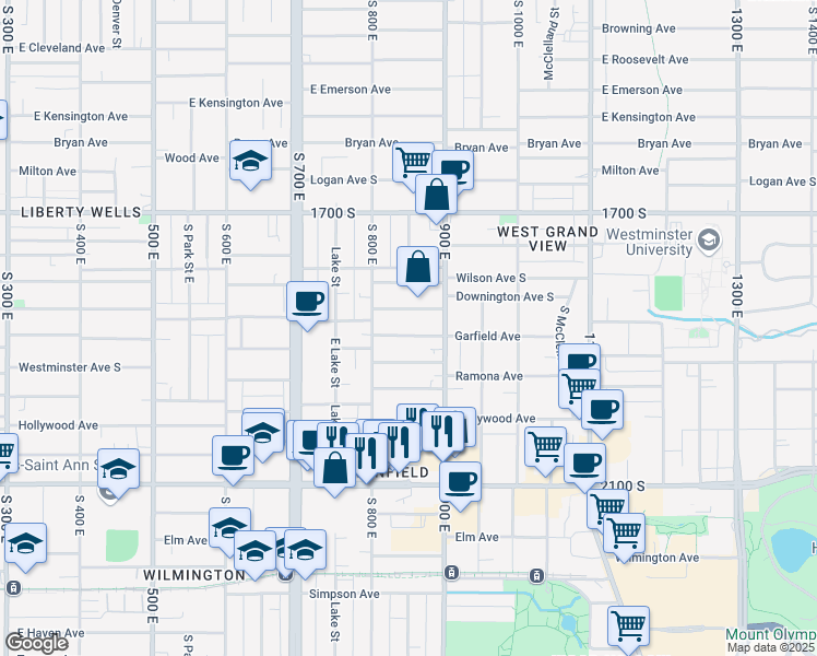 map of restaurants, bars, coffee shops, grocery stores, and more near 838 East Garfield Avenue in Salt Lake City