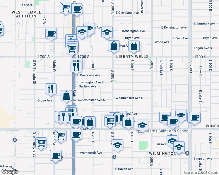 map of restaurants, bars, coffee shops, grocery stores, and more near 253 East Garfield Avenue in Salt Lake City