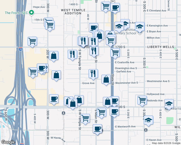 map of restaurants, bars, coffee shops, grocery stores, and more near 39 Layton Avenue in Salt Lake City