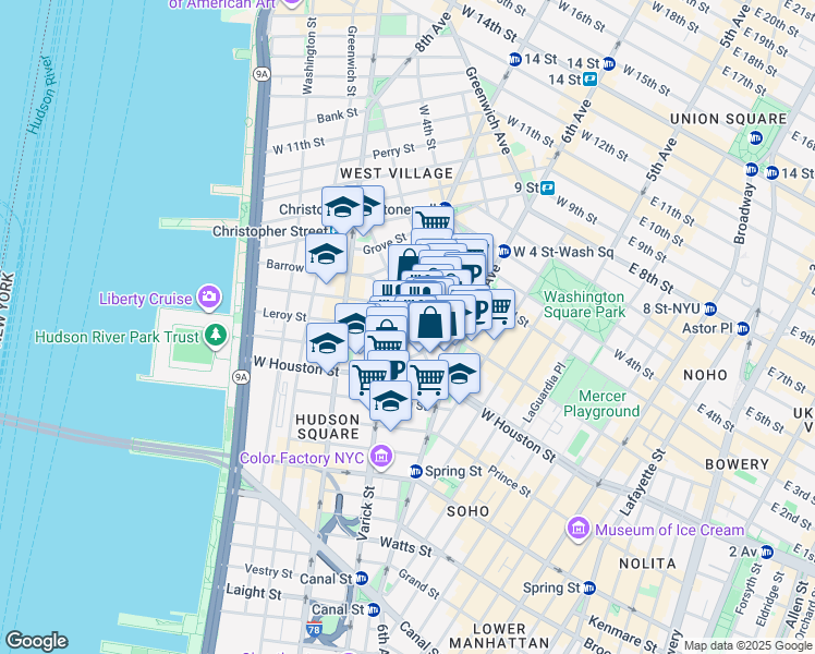 map of restaurants, bars, coffee shops, grocery stores, and more near in New York