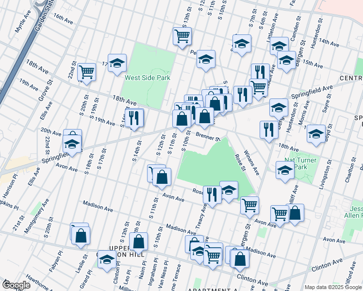 map of restaurants, bars, coffee shops, grocery stores, and more near 661 South 10th Street in Newark