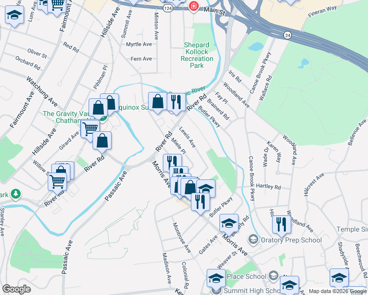 map of restaurants, bars, coffee shops, grocery stores, and more near 14 Plain Street in Summit