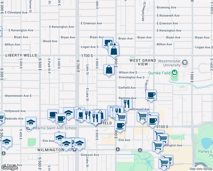map of restaurants, bars, coffee shops, grocery stores, and more near 838 East Garfield Avenue in Salt Lake City