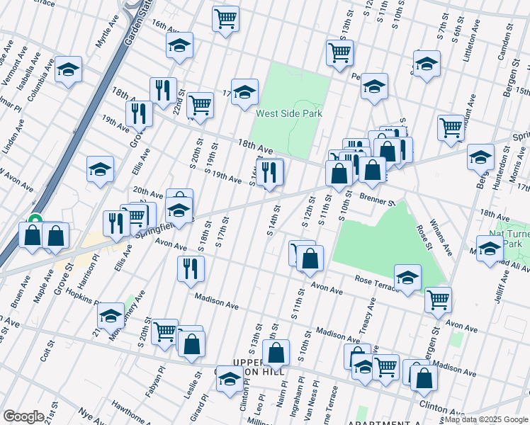 map of restaurants, bars, coffee shops, grocery stores, and more near 716 South 15th Street in Newark