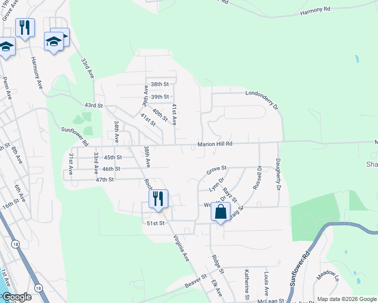 map of restaurants, bars, coffee shops, grocery stores, and more near 4116 South R 1022 in New Brighton