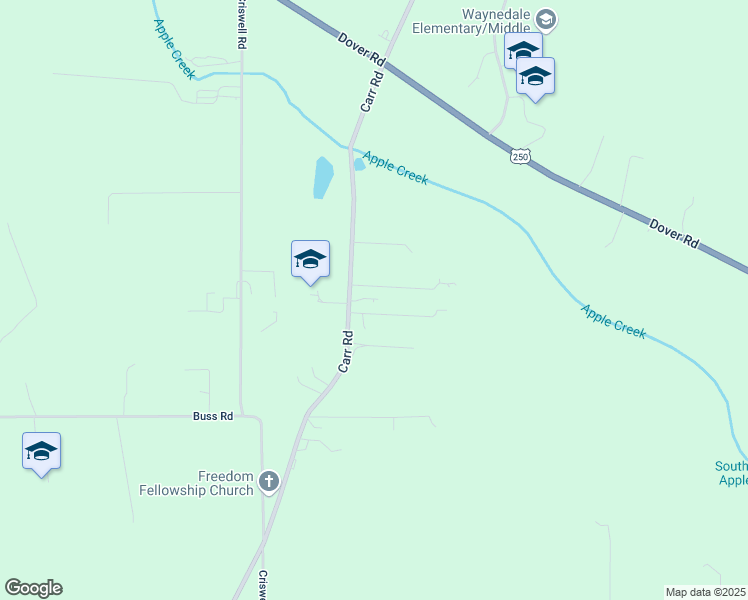 map of restaurants, bars, coffee shops, grocery stores, and more near 5930 Carr Road in Apple Creek