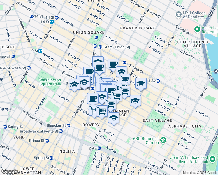 map of restaurants, bars, coffee shops, grocery stores, and more near 11 Saint Marks Place in New York