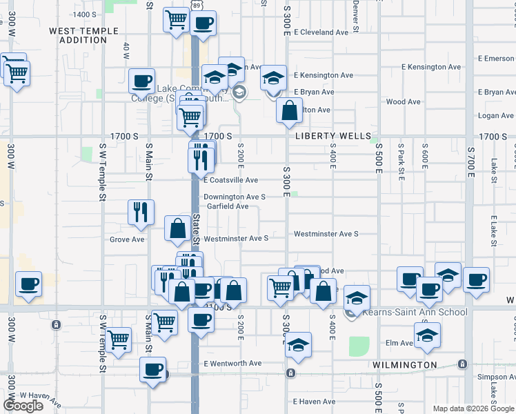 map of restaurants, bars, coffee shops, grocery stores, and more near 1730 South Roberta Street in Salt Lake City