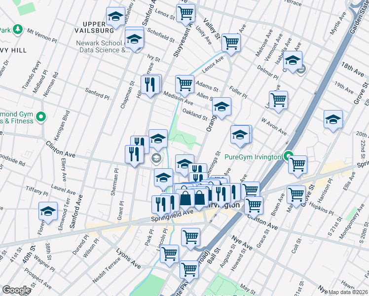 map of restaurants, bars, coffee shops, grocery stores, and more near 96 Smith Street in Irvington