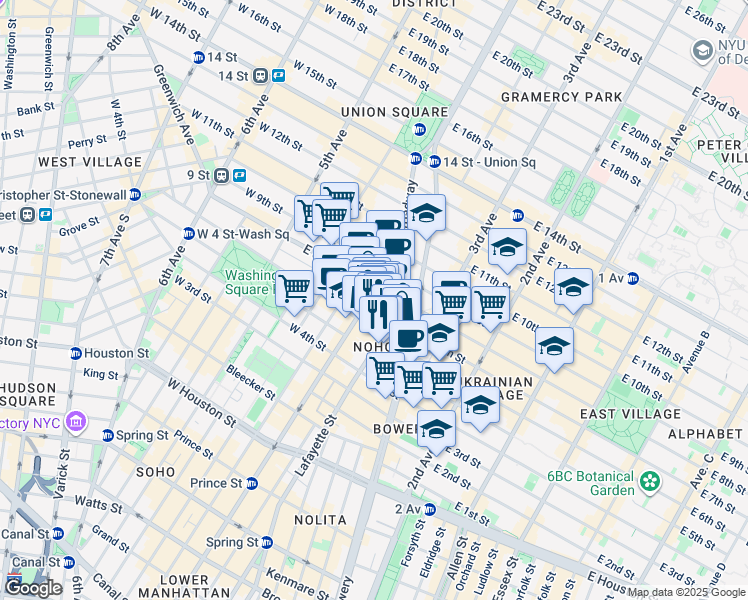 map of restaurants, bars, coffee shops, grocery stores, and more near 9 Astor Place in New York
