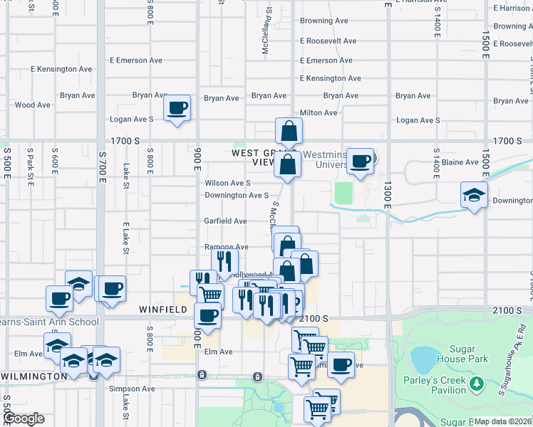 map of restaurants, bars, coffee shops, grocery stores, and more near 1046 East Garfield Avenue in Salt Lake City