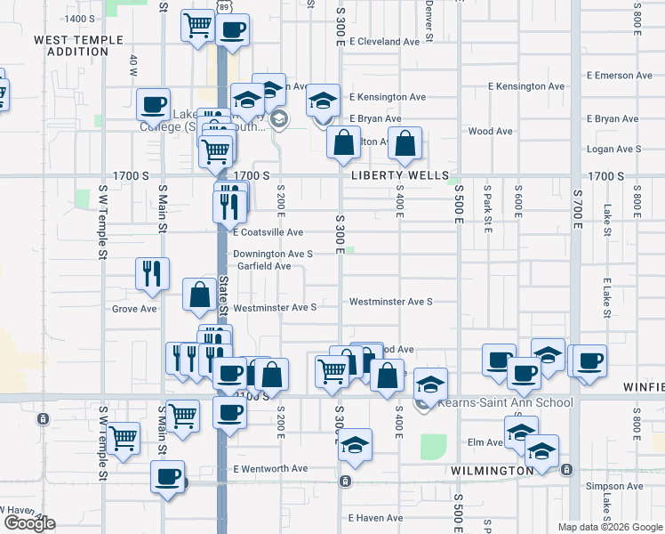 map of restaurants, bars, coffee shops, grocery stores, and more near 253 East Garfield Avenue in Salt Lake City
