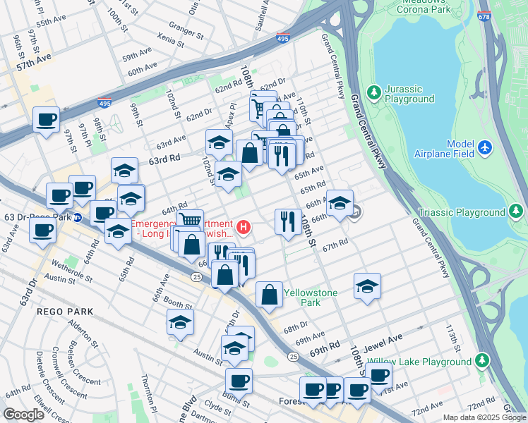 map of restaurants, bars, coffee shops, grocery stores, and more near in Queens