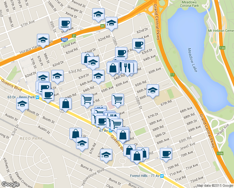 map of restaurants, bars, coffee shops, grocery stores, and more near in Queens