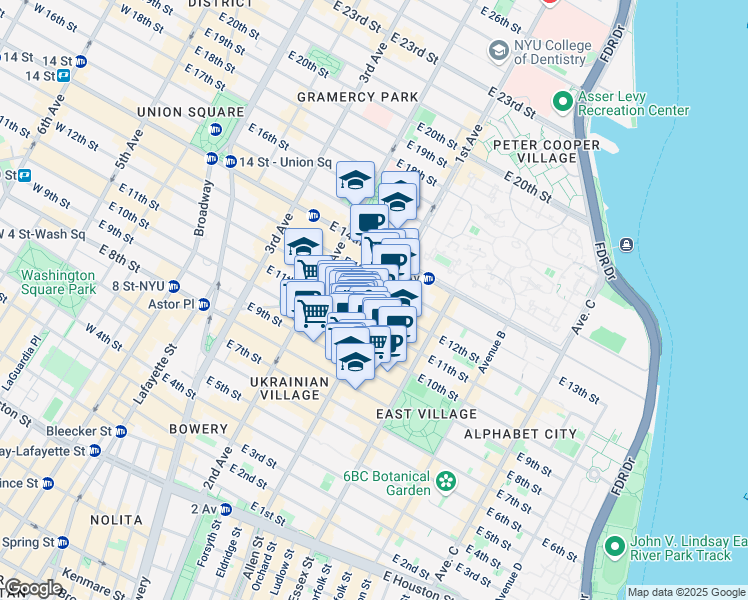 map of restaurants, bars, coffee shops, grocery stores, and more near in New York