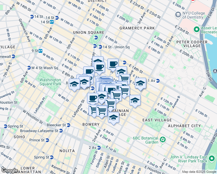 map of restaurants, bars, coffee shops, grocery stores, and more near in New York