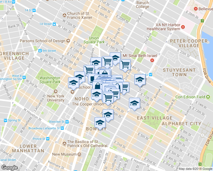 map of restaurants, bars, coffee shops, grocery stores, and more near in New York