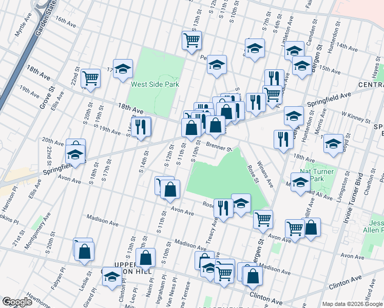 map of restaurants, bars, coffee shops, grocery stores, and more near 637 South 10th Street in Newark