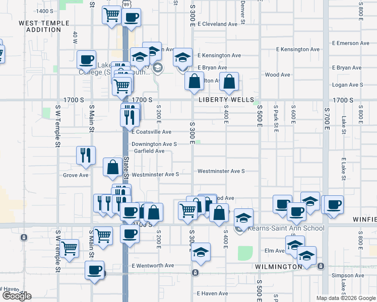 map of restaurants, bars, coffee shops, grocery stores, and more near 253 East Garfield Avenue in Salt Lake City