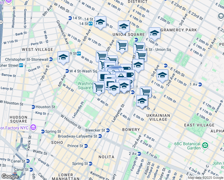 map of restaurants, bars, coffee shops, grocery stores, and more near 58 East 8th Street in New York