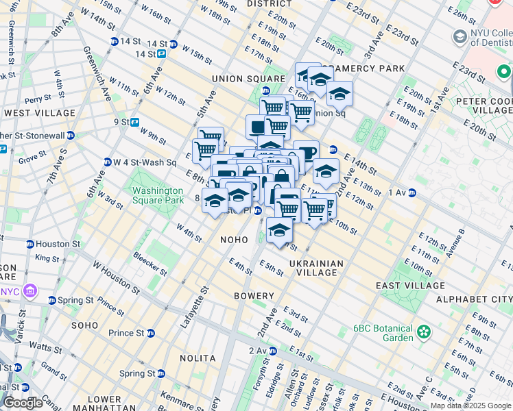 map of restaurants, bars, coffee shops, grocery stores, and more near 770 Broadway in New York