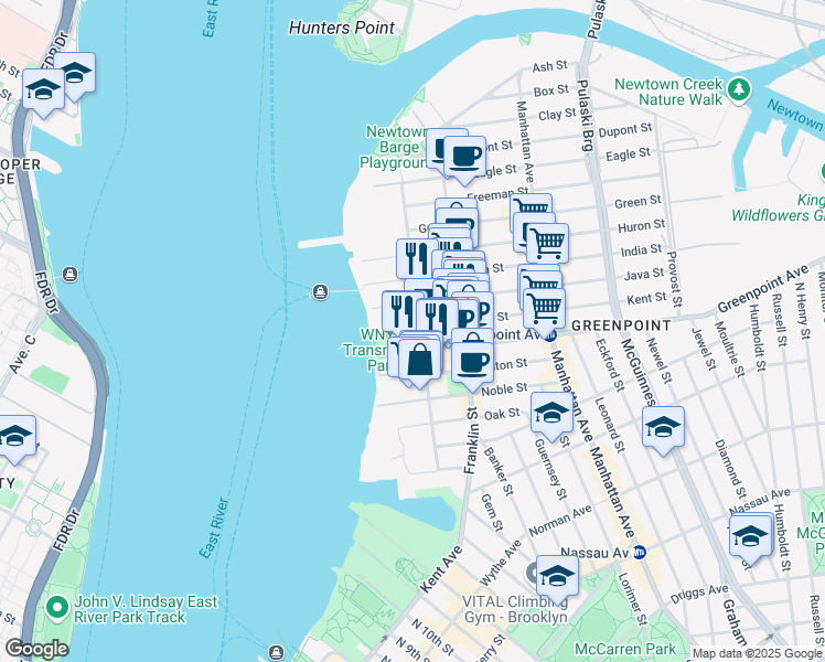 map of restaurants, bars, coffee shops, grocery stores, and more near 122 West Street in Brooklyn