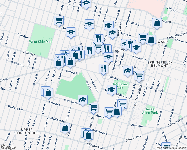 map of restaurants, bars, coffee shops, grocery stores, and more near in Newark