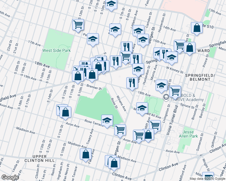 map of restaurants, bars, coffee shops, grocery stores, and more near in Newark